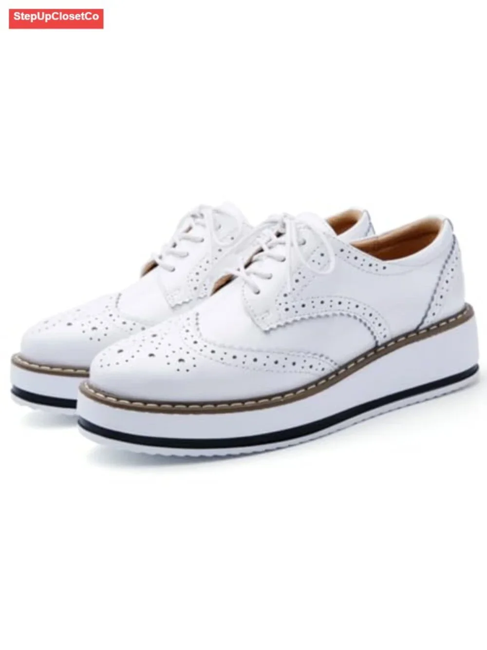 Platform Lace-Up Wingtip Oxfords Leather Square Toe Shoe